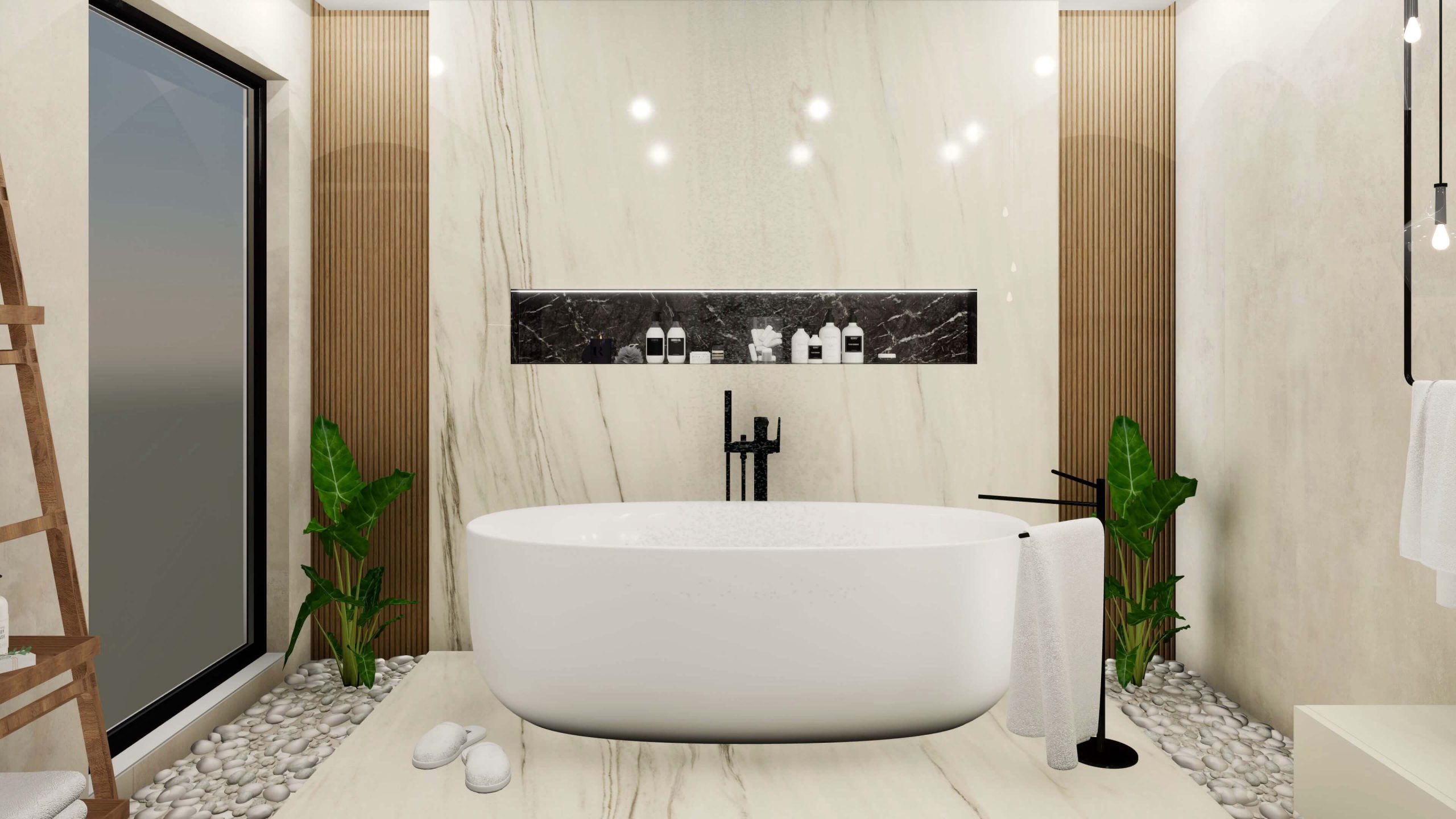 Модерна баня в сиви тонове